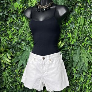 J CREW Shorts Women 26‎ White Denim Cotton Jeans Frayed Hem 2274